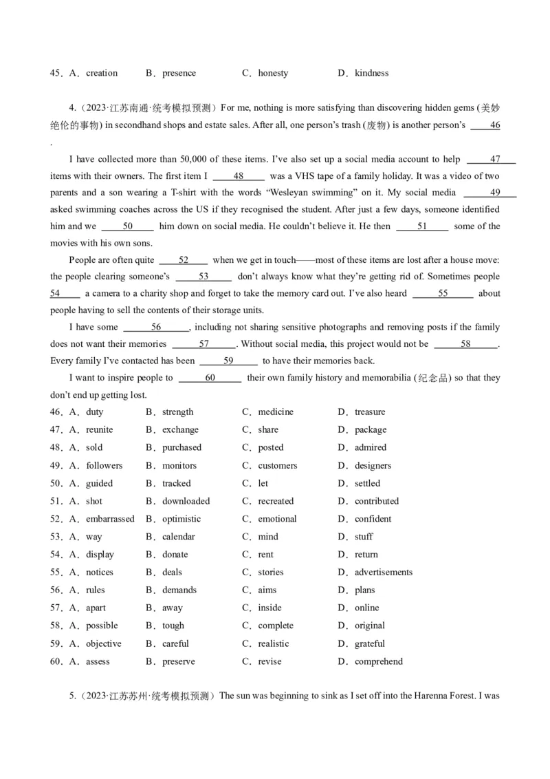 重难点06完形填空记叙文-2024年高考英语热点&middot;重点&middot;难点专练（新高考专用）（原卷版）_03高考英语_新高考复习资料_2024年新高考资料_专项复习资料_重点难点练