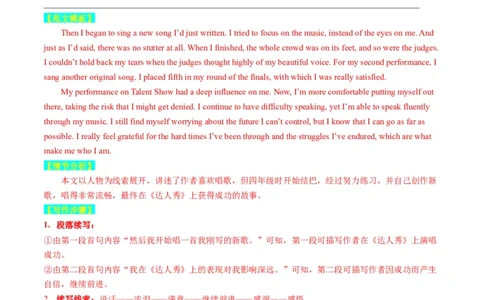 重点话题突破08文化、艺术类（读后续写高频主题分类）（讲义）（解析版）_03高考英语_新高考复习资料_2024年新高考资料_一轮复习资料_第八部分读后续写高频主题分类_解析版