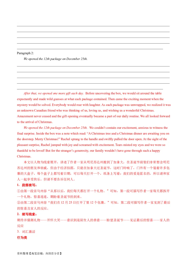 重点话题突破08文化、艺术类（读后续写高频主题分类）（讲义）（解析版）_03高考英语_新高考复习资料_2024年新高考资料_一轮复习资料_第八部分读后续写高频主题分类_解析版