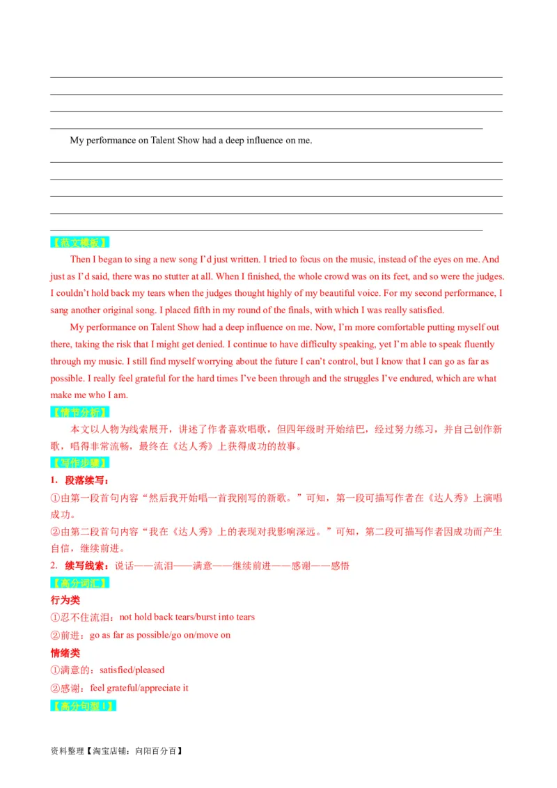 重点话题突破08文化、艺术类（读后续写高频主题分类）（讲义）（解析版）_03高考英语_新高考复习资料_2024年新高考资料_一轮复习资料_第八部分读后续写高频主题分类_解析版