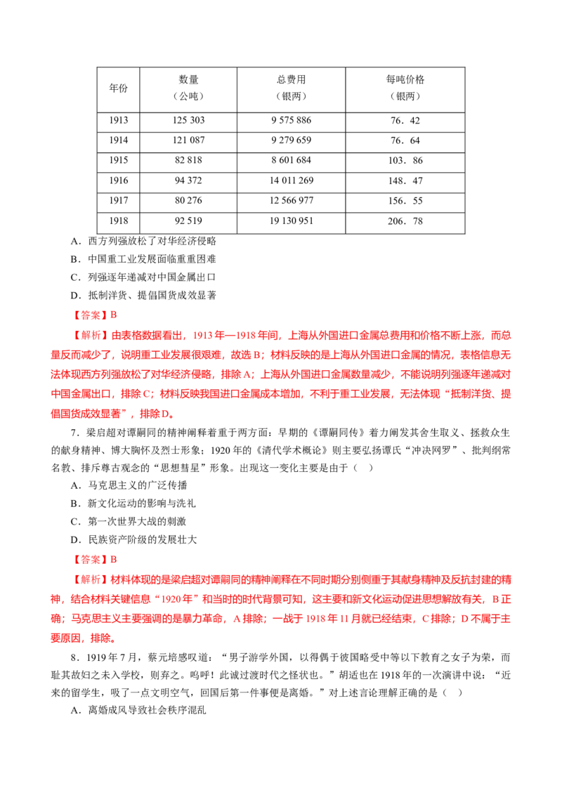 课时12北洋军阀统治时期的政治、经济与文化-2022年高考历史一轮复习小题多维练（新高考版）（解析版）_07高考历史_新高考复习资料_2022年新高考复习资料