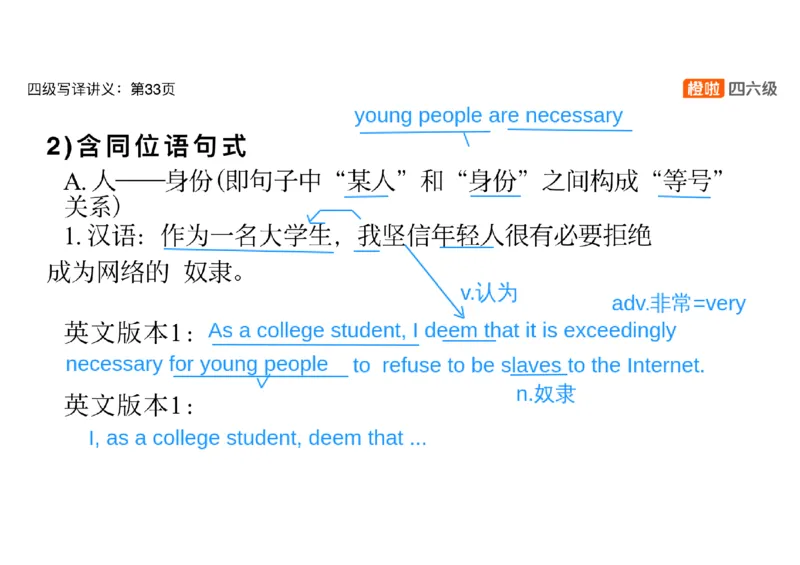 03.翻译精讲：写译11种高频句式_英语四六级保存避免失效_最新更新，视频都在这_2026、6月四级速转存易和谐_0、2025年12月四级_06.橙啦四级全程班石雷鹏_03.解题技巧+专项带练_资料