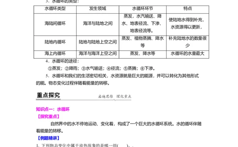 2.5水循环教案(解析版)_8上-初中物理苏科版(4)_赠送：旧版资料（和新版好多一样，仍具有很大参考价值）_03讲义_2.5水循环教案(解析版)