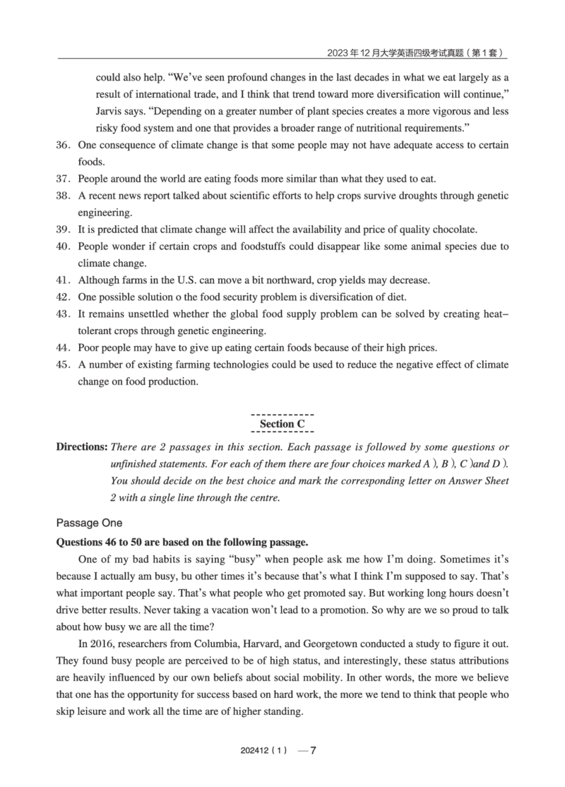 2023年12月四级真题第1套(1)_英语四六级保存避免失效_最新更新，视频都在这_2026、6月四级速转存易和谐_0、2025年12月四级_04.笑过四级全程班周思成_00.讲义_四级真题_2023年四级真题