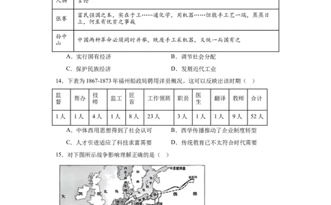 近代战争与西方文化的扩张专项练习--2024届高三历史统编版二轮复习原卷版_07高考历史_2024年新高考资料_2.2024二轮复习_2024届高三历史统编版二轮复习专项训练