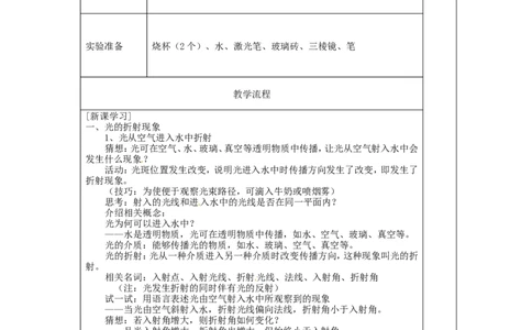 苏科初中物理八上《4.1光的折射》word教案(12)_8上-初中物理苏科版(4)_赠送：旧版资料（和新版好多一样，仍具有很大参考价值）_02教案
