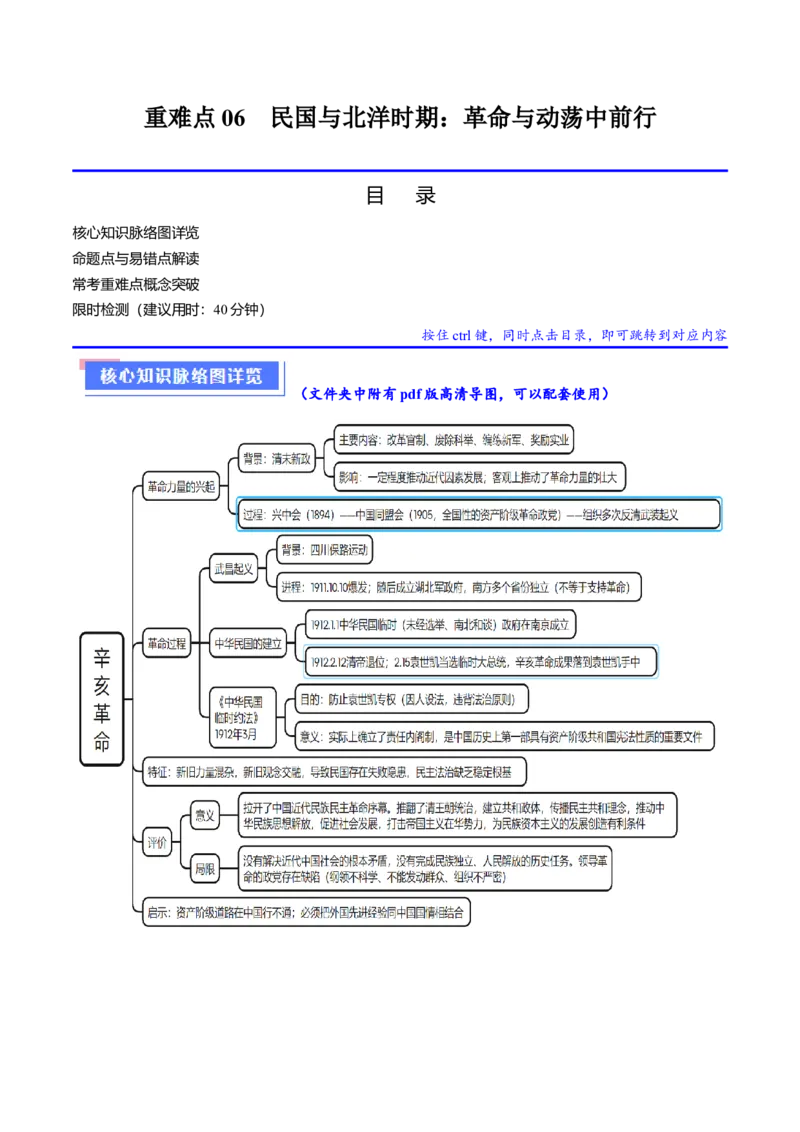 重难点06民国与北洋时期：革命与动荡中前行（解析版）_07高考历史_2024年新高考资料_3.2024专项复习_2024年高考历史热点&middot;重点&middot;难点专练（新高考专用）