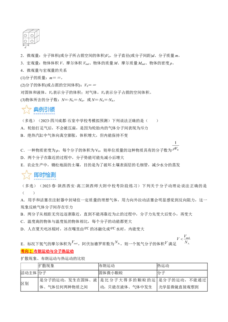 考点57分子动理论固体和液体（原卷版）_04高考物理_通用版（老高考）复习资料_2024年复习资料_完备战2024年高考物理一轮复习考点帮（全国通用）