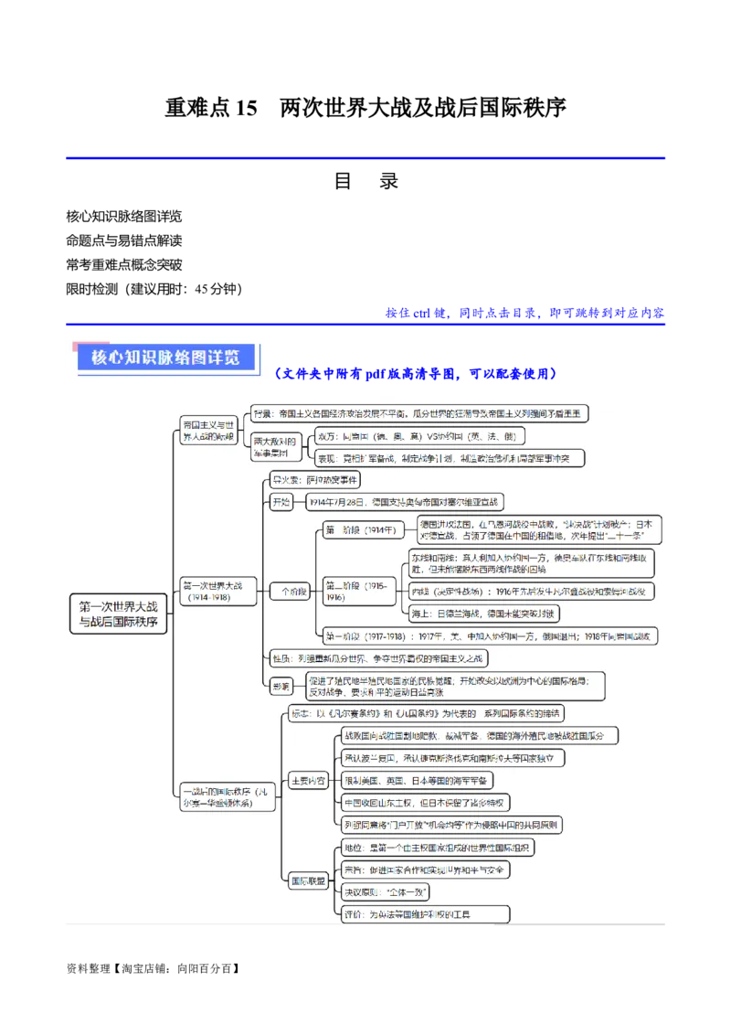重难点15两次世界大战及战后国际秩序（解析版）_07高考历史_新高考复习资料_2024年新高考复习资料_专项复习资料_❤2024年高考历史热点&middot;重点&middot;难点专练（新高考专用）