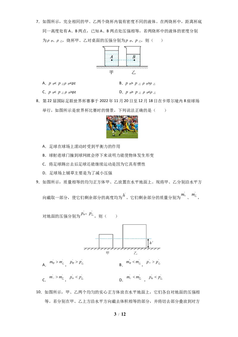 赠送：第9章《压强和浮力》单元测试卷（学生版）-八年级物理下册同步精品讲义（苏科版2025）_8下-初中物理苏科版(4)_06讲义_学生版文件夹（题目不含答案或解析）目录与教师版一致