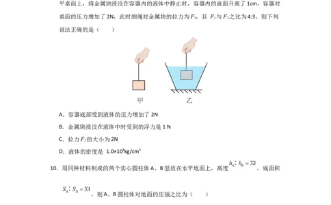 八年级下学期物理期末考试模拟测试02（原卷版）_8下-初中物理苏科版(4)_02习题试卷_期末试卷_期末考试模拟测试02-2024-2025学年八年级物理下学期期末考点大串讲（苏科版2024）