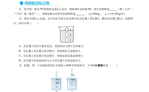 9.5物体的浮与沉（分层作业）原卷版(1)_8下-初中物理苏科版(4)_01课件+练习_9.5+物体的浮与沉（分层作业）-上好课八年级物理下册同步高效课堂（苏科版2024）