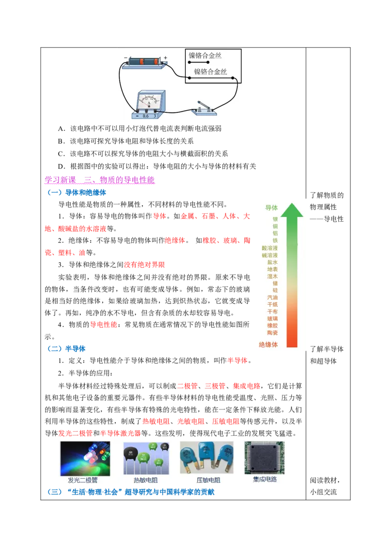 一、电阻（教学设计）物理苏科版2024九年级上册_20250905_194641_9上-初中物理苏科版(4)_02课件+教案+分层作业第2套（更新中）_教案（教学设计）_第十四章欧姆定律