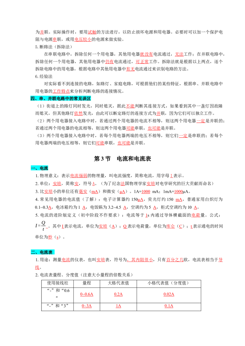 第十三章简单电路（知识清单）（答案版）_9上-初中物理苏科版(4)_05知识清单（齐全）_第十三章简单电路（知识清单）物理苏科版2024九年级上册