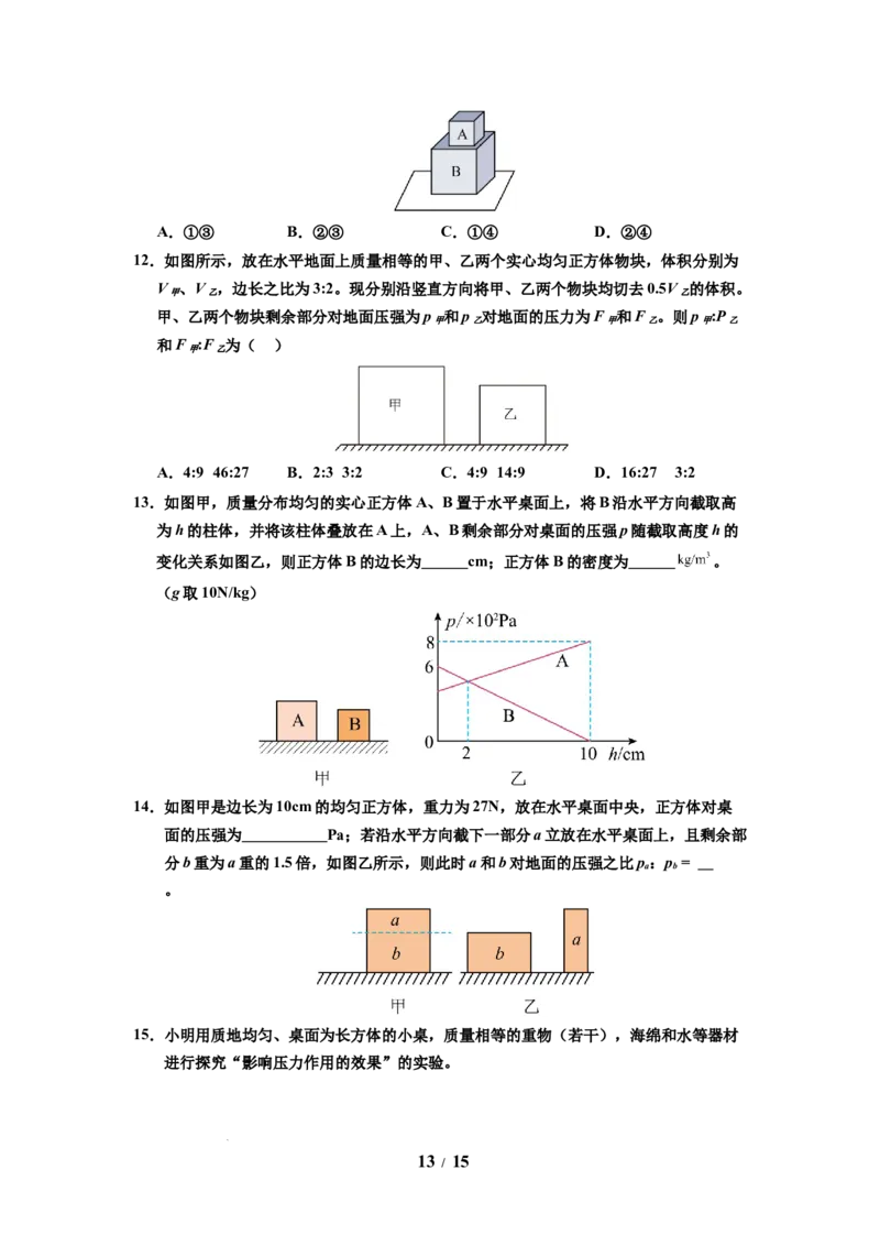 第12讲课时9.1压强（学生版）-八年级物理下册同步精品讲义（苏科版2025）_8下-初中物理苏科版(4)_06讲义_学生版文件夹（题目不含答案或解析）目录与教师版一致