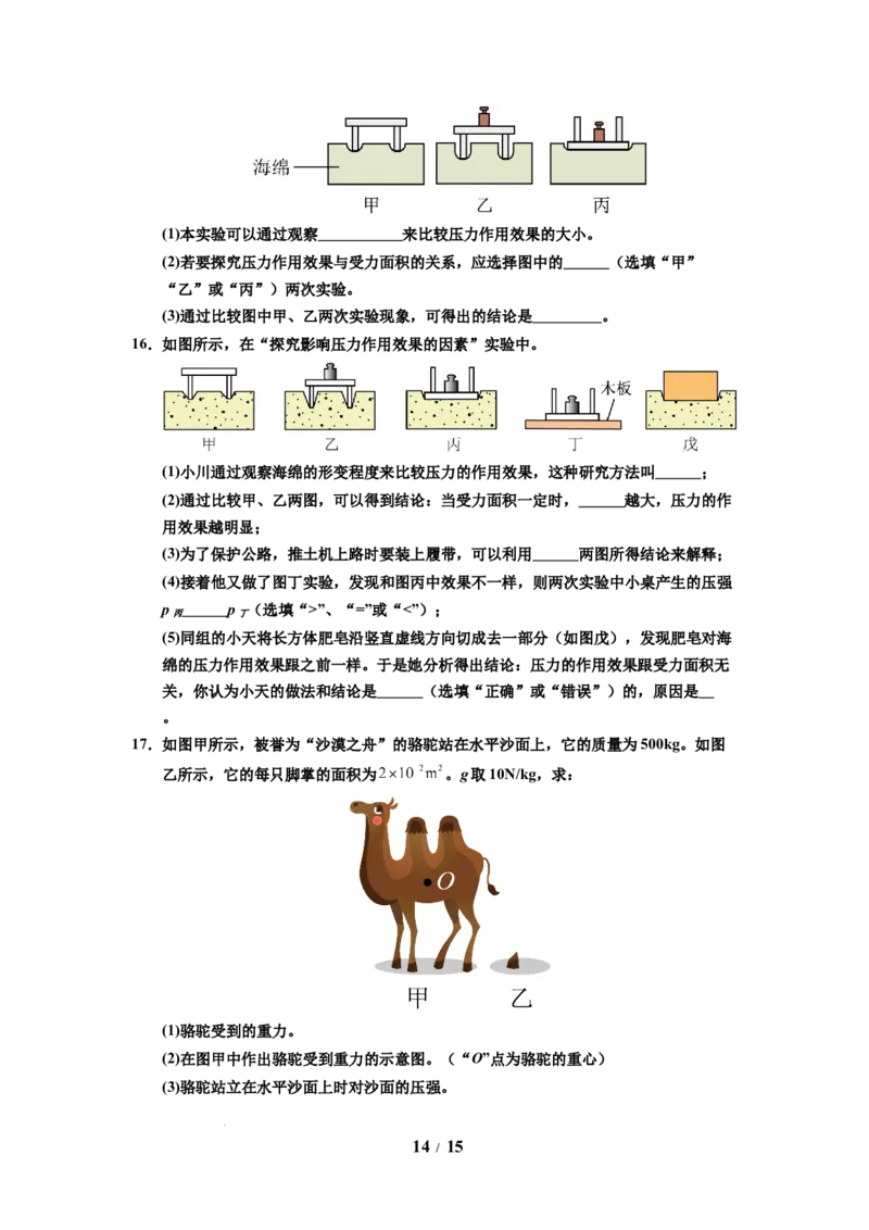 第12讲课时9.1压强（学生版）-八年级物理下册同步精品讲义（苏科版2025）_8下-初中物理苏科版(4)_06讲义_学生版文件夹（题目不含答案或解析）目录与教师版一致