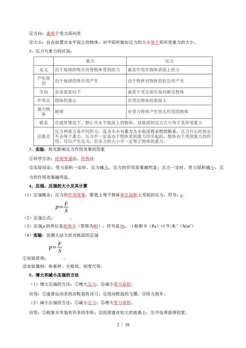 第9章压强和浮力速记清单（解析版）(1)_8下-初中物理苏科版(4)_04知识清单_第1套_第9章压强和浮力速记清单-2024-2025学年八年级物理下册单元速记&middot;巧练（苏科版2024）
