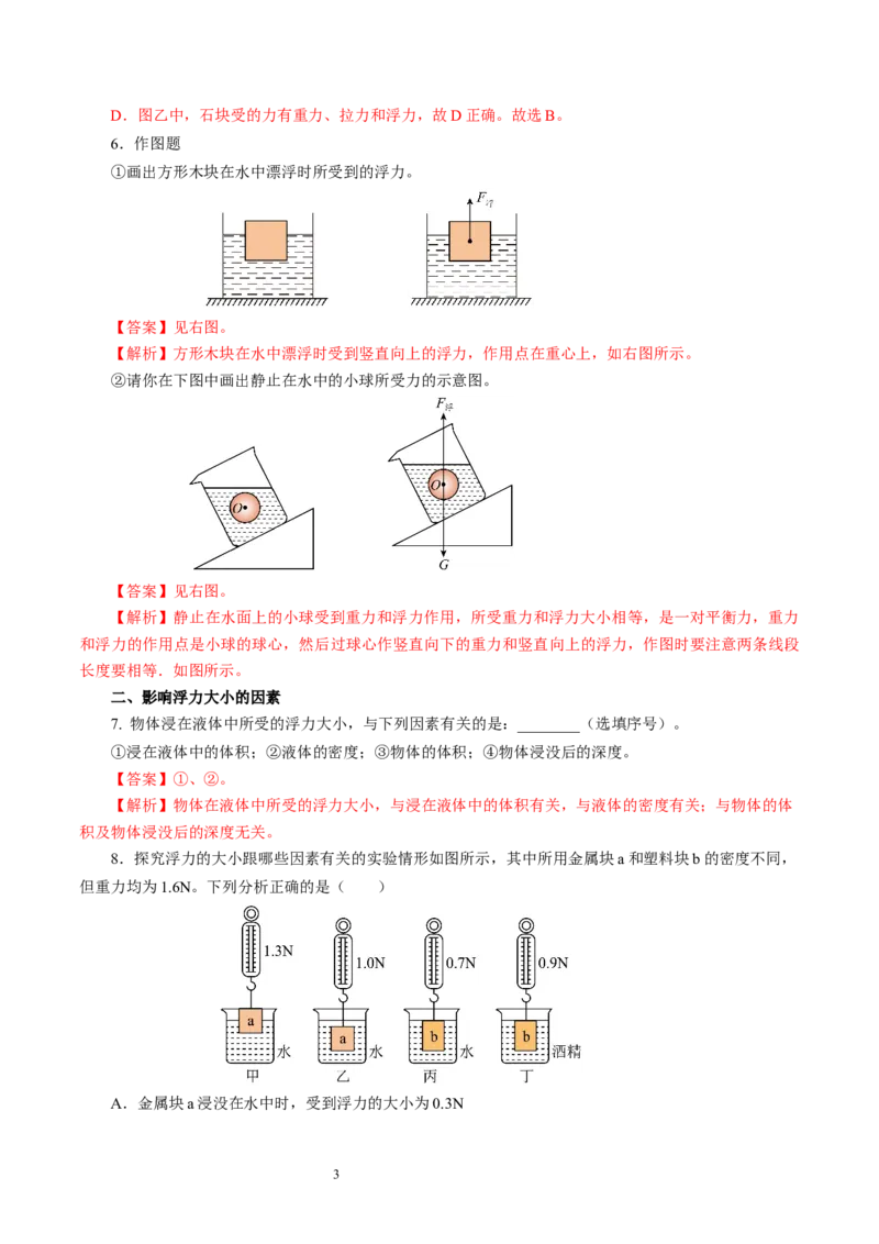 9.4浮力（第1课时）（分层作业）解析版(1)_8下-初中物理苏科版(4)_01课件+练习_9.4+浮力（第1课时）（分层作业）-上好课八年级物理下册同步高效课堂（苏科版2024）