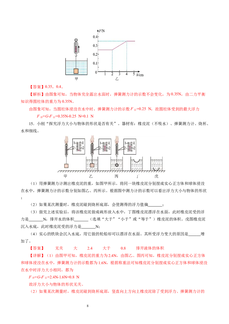 9.4浮力（第1课时）（分层作业）解析版(1)_8下-初中物理苏科版(4)_01课件+练习_9.4+浮力（第1课时）（分层作业）-上好课八年级物理下册同步高效课堂（苏科版2024）