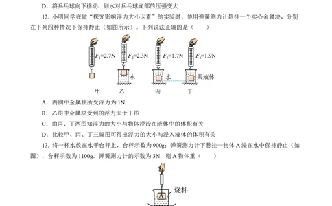 9.4浮力（第1课时）（分层作业）原卷版(1)_8下-初中物理苏科版(4)_01课件+练习_9.4+浮力（第1课时）（分层作业）-上好课八年级物理下册同步高效课堂（苏科版2024）