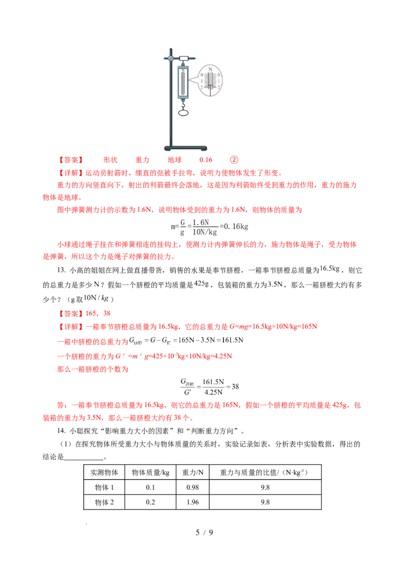 7.2重力力的示意图（分层作业）（解析版）(1)_8下-初中物理苏科版(4)_01课件+练习_7.2重力力的示意图（分层作业）-上好课八年级物理下册同步高效课堂（苏科版2024）