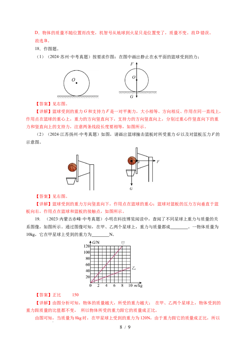 7.2重力力的示意图（分层作业）（解析版）(1)_8下-初中物理苏科版(4)_01课件+练习_7.2重力力的示意图（分层作业）-上好课八年级物理下册同步高效课堂（苏科版2024）
