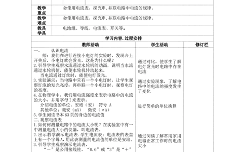 苏科初中物理九上《13.3电流和电流表的使用》word教案(1)_9上-初中物理苏科版(4)_赠送：旧版资料（和新版好多一样，仍具有很大参考价值）_02教案