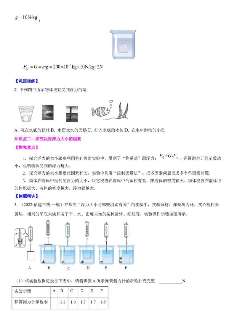 10.4浮力（原卷版）_8下-初中物理苏科版(4)_赠送：旧版资料（和新版好多一样，仍具有很大参考价值）_02讲义_10.4+浮力-2022-2023学年八年级下册物理同步备课讲义+(苏科版)