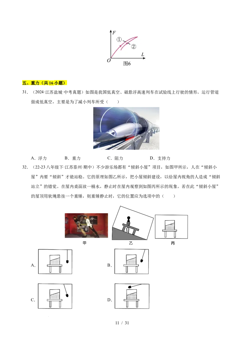 第7章力B卷专项卷（易错训练83题7大考点）（原卷版）(1)_8下-初中物理苏科版(4)_02习题试卷_单元测试_第1套