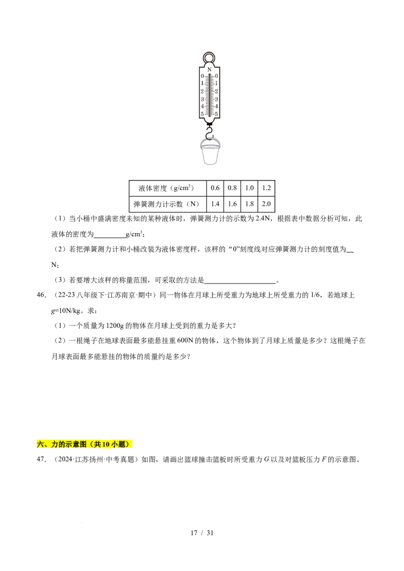 第7章力B卷专项卷（易错训练83题7大考点）（原卷版）(1)_8下-初中物理苏科版(4)_02习题试卷_单元测试_第1套