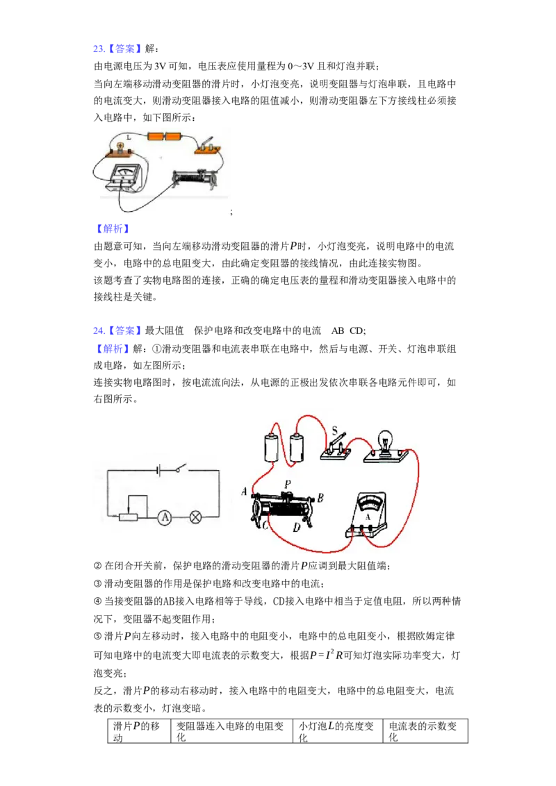 14.2变阻器同步练习卷(含解析)_9上-初中物理苏科版(4)_赠送：旧版资料（和新版好多一样，仍具有很大参考价值）_04试卷_同步练习_同步练习1