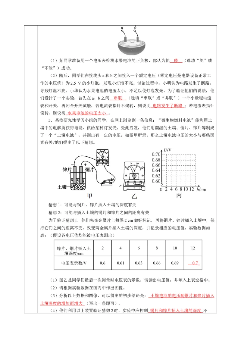 跨学科实践：调查电池的发展并制作水果电池（教学设计）物理苏科版2024九年级上册_9上-初中物理苏科版(4)_02课件+教案+分层作业第2套（更新中）_教案（教学设计）