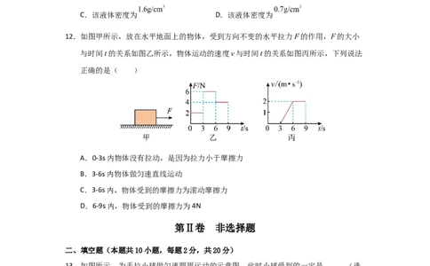 期中考试模拟测试02（原卷版）(1)_8下-初中物理苏科版(4)_02习题试卷_期中试卷_期中考试模拟测试02-2024-2025学年八年级物理下学期期中考点大串讲（苏科版2024）