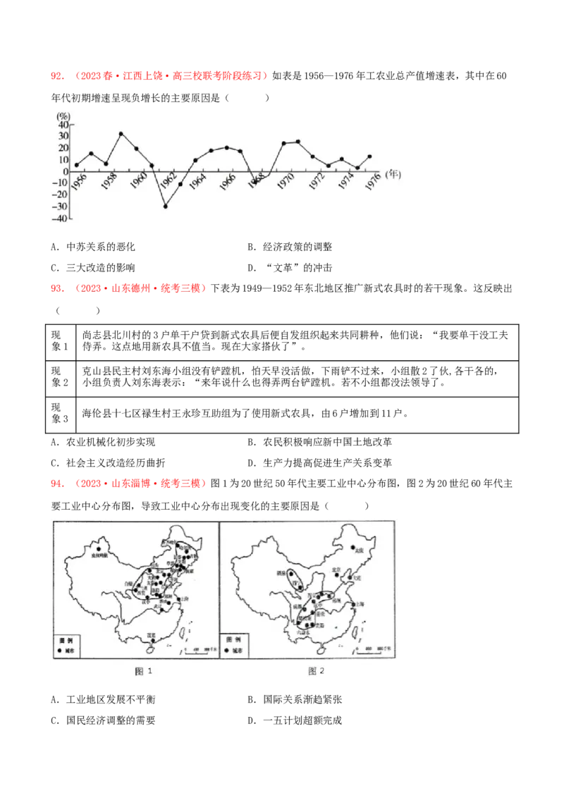 集训06中国现代史100题（2）（原卷版）_07高考历史_2024年新高考资料_3.2024专项复习_备战2024年高考历史专项提分集训900题（统编版）