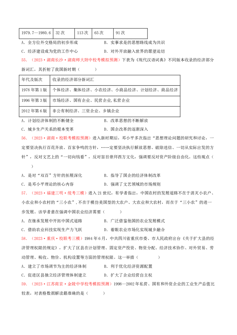 集训06中国现代史100题（2）（原卷版）_07高考历史_2024年新高考资料_3.2024专项复习_备战2024年高考历史专项提分集训900题（统编版）