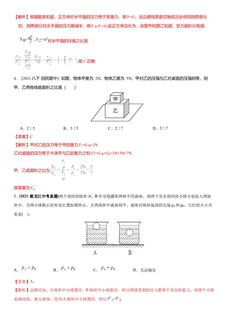 10.6专题压强与浮力（解析版）_8下-初中物理苏科版(4)_赠送：旧版资料（和新版好多一样，仍具有很大参考价值）_02讲义