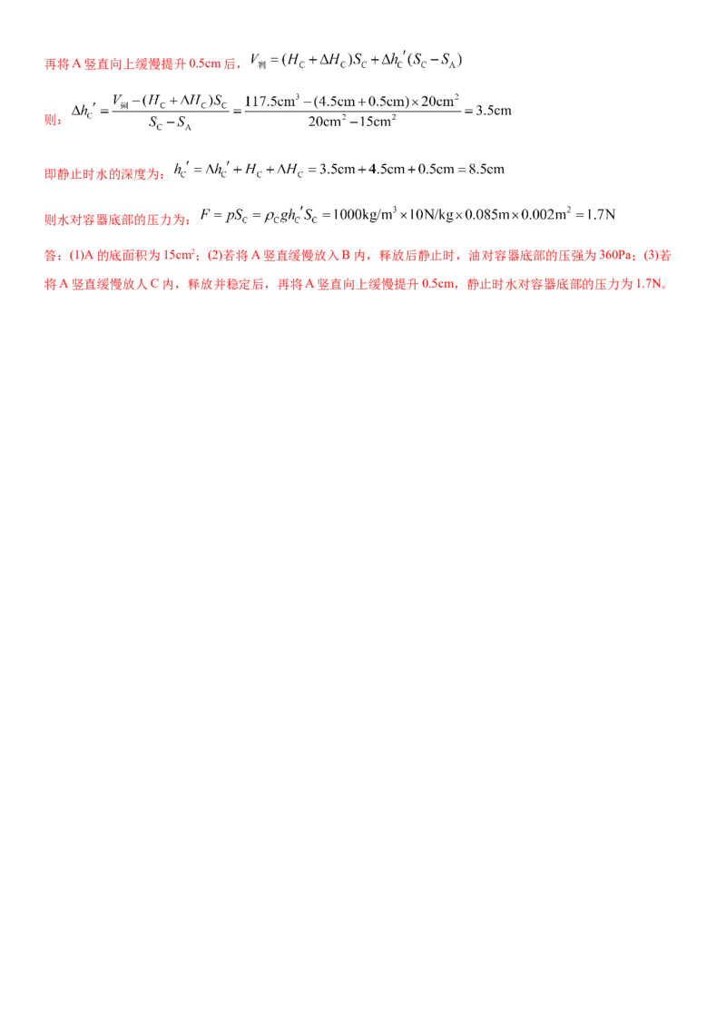 10.6专题压强与浮力（解析版）_8下-初中物理苏科版(4)_赠送：旧版资料（和新版好多一样，仍具有很大参考价值）_02讲义