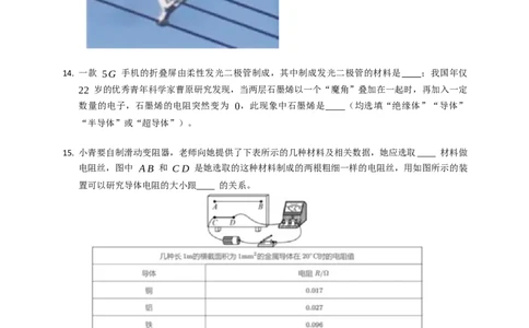 14.1电阻同步练习（有解析）_9上-初中物理苏科版(4)_赠送：旧版资料（和新版好多一样，仍具有很大参考价值）_04试卷_同步练习_同步练习2