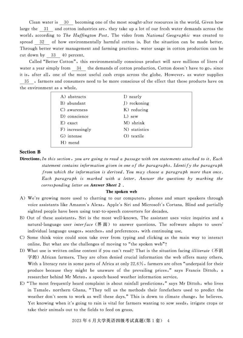 四级真题试题（23年6月）_英语四六级保存避免失效_最新更新，视频都在这_2026、6月四级速转存易和谐_0、2025年12月四级_00.学丞四级全程班刘晓燕_00讲义资料_四六级历年真题汇总
