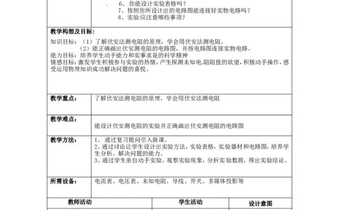 苏科初中物理九上《14.4欧姆定律的应用》word教案(1)_9上-初中物理苏科版(4)_赠送：旧版资料（和新版好多一样，仍具有很大参考价值）_02教案