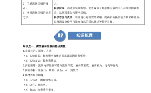 第13讲课时9.2液体的压强（教师版）-八年级物理下册同步精品讲义（苏科版2025）_8下-初中物理苏科版(4)_06讲义