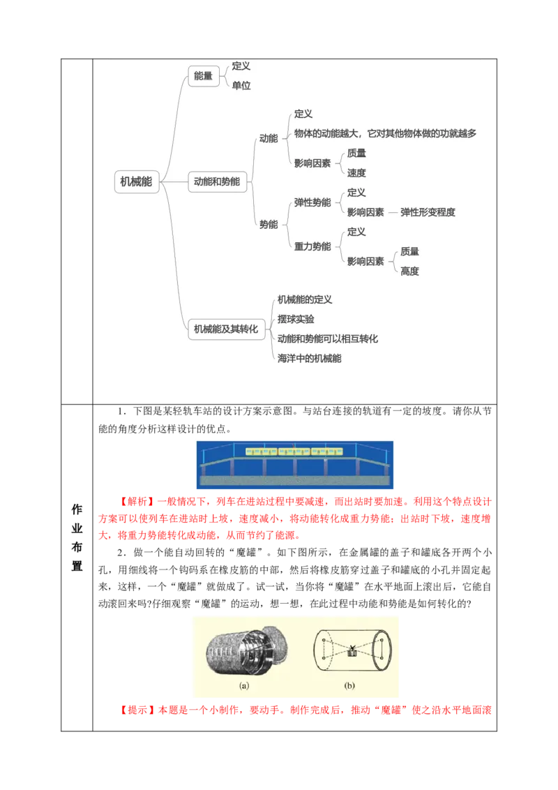 一、机械能（教学设计）物理苏科版2024九年级上册_9上-初中物理苏科版(4)_02课件+教案+分层作业第2套（更新中）_教案（教学设计）_第十二章机械能和内能