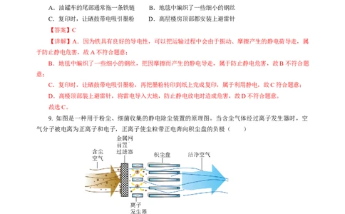 10.2静电现象（分层作业）（解析版）(1)_8下-初中物理苏科版(4)_01课件+练习_10.2静电现象（分层作业）-上好课八年级物理下册同步高效课堂（苏科版2024）