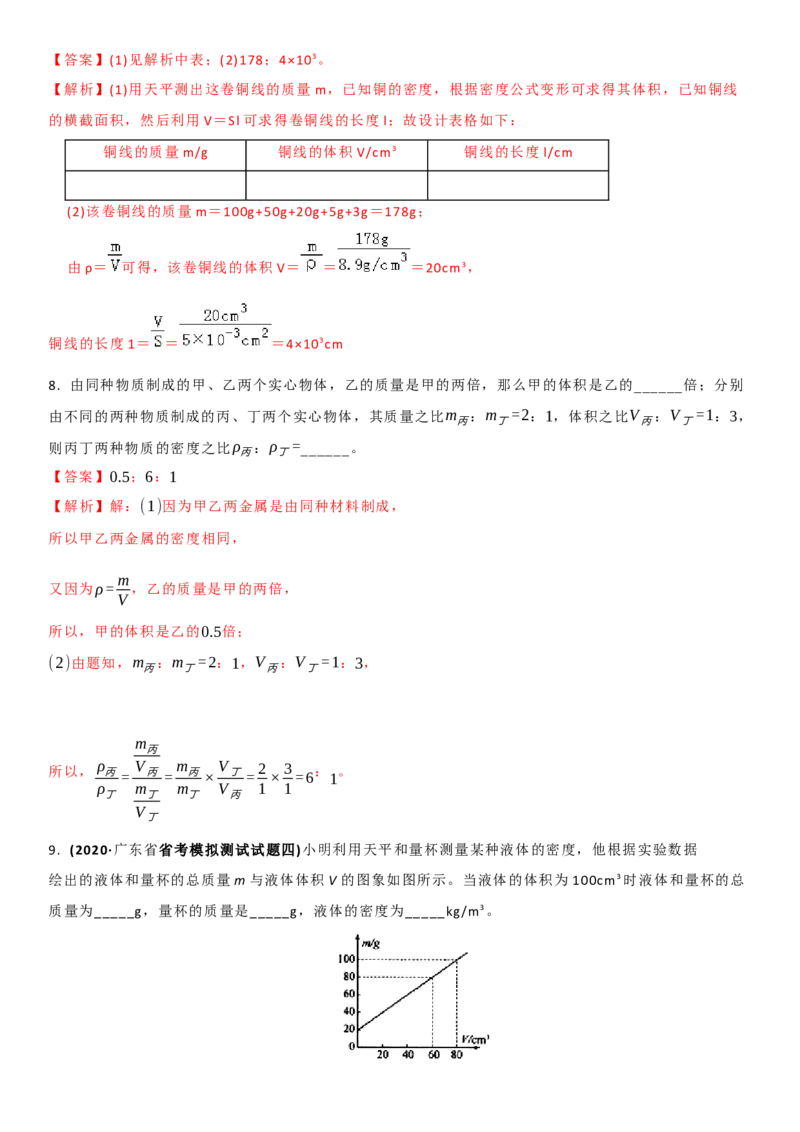 6.3物质的密度（解析版）_8下-初中物理苏科版(4)_赠送：旧版资料（和新版好多一样，仍具有很大参考价值）_02讲义_6.3物质的密度（解析版）