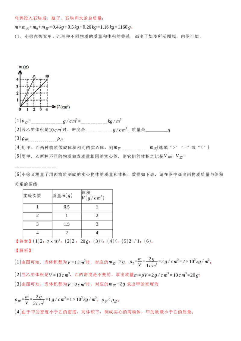 6.3物质的密度（解析版）_8下-初中物理苏科版(4)_赠送：旧版资料（和新版好多一样，仍具有很大参考价值）_02讲义_6.3物质的密度（解析版）