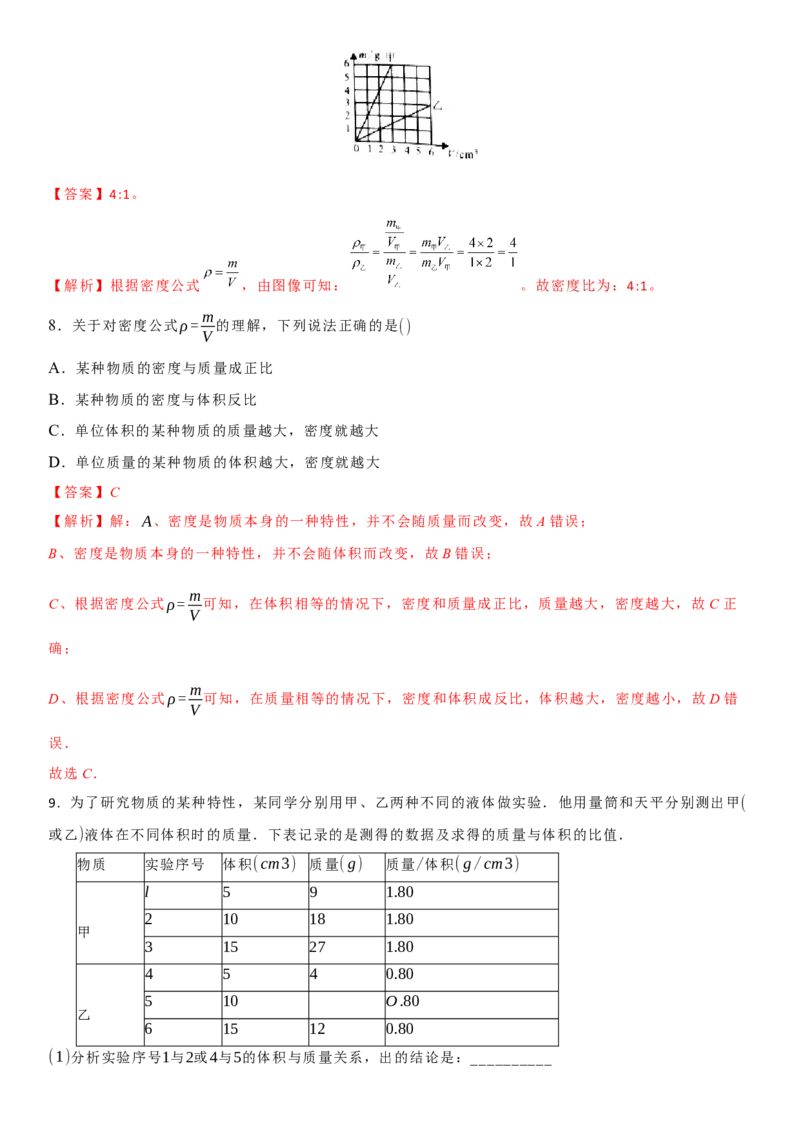 6.3物质的密度（解析版）_8下-初中物理苏科版(4)_赠送：旧版资料（和新版好多一样，仍具有很大参考价值）_02讲义_6.3物质的密度（解析版）