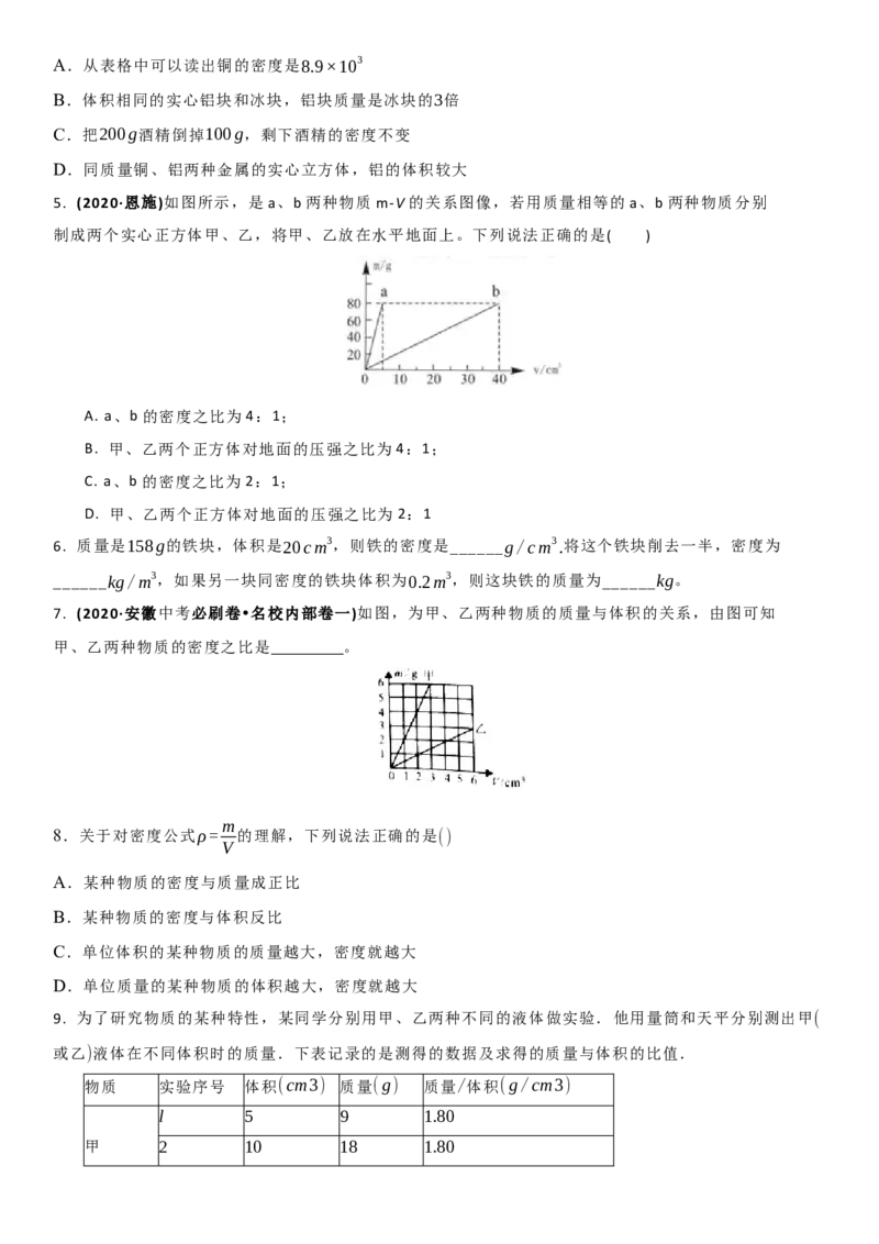 6.3物质的密度（原卷版）_8下-初中物理苏科版(4)_赠送：旧版资料（和新版好多一样，仍具有很大参考价值）_02讲义_6.3物质的密度（解析版）