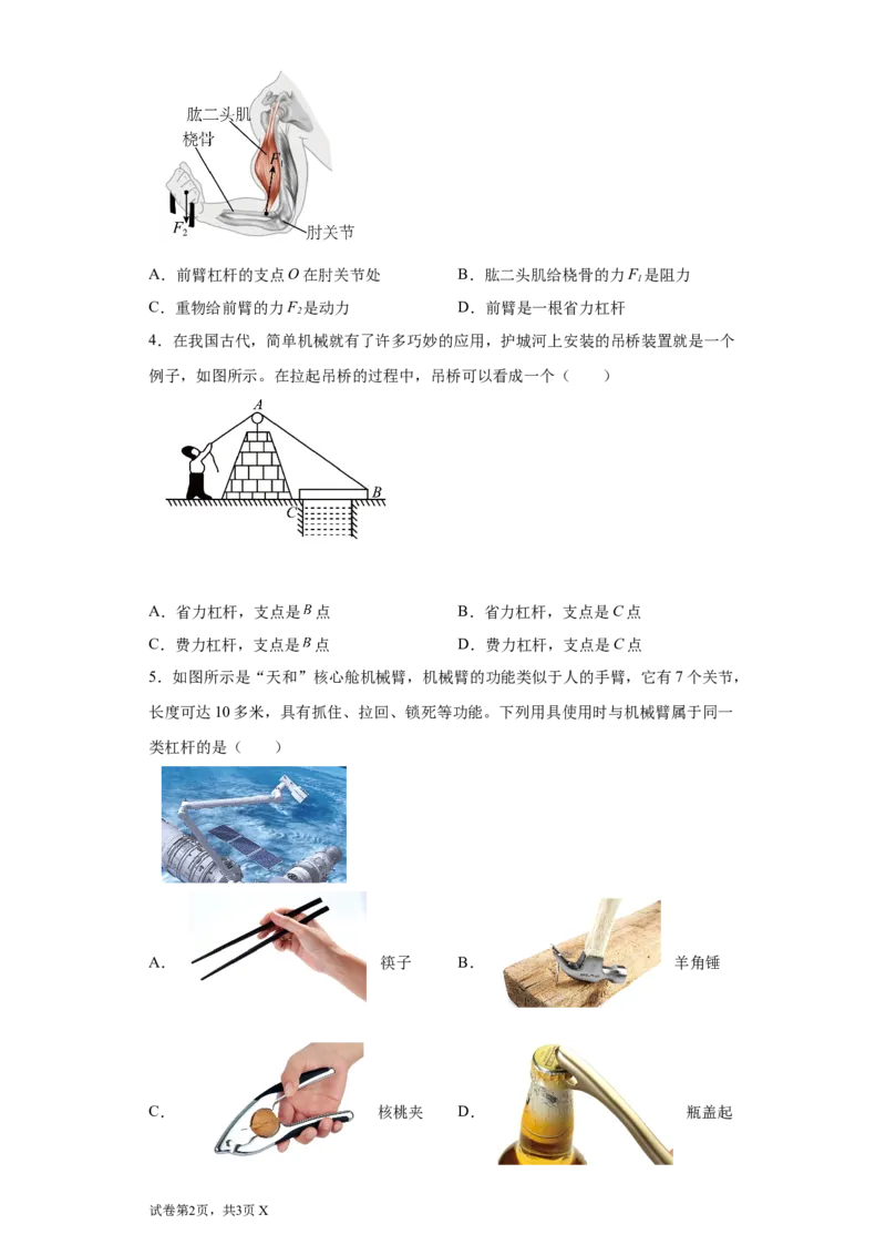 11.1杠杆练习2022-2023学年苏科版物理九年级上册（含答案）_9上-初中物理苏科版(4)_赠送：旧版资料（和新版好多一样，仍具有很大参考价值）_04试卷_同步练习_同步练习1