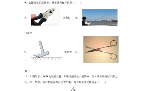 11.1杠杆练习2022-2023学年苏科版物理九年级上册（含答案）_9上-初中物理苏科版(4)_赠送：旧版资料（和新版好多一样，仍具有很大参考价值）_04试卷_同步练习_同步练习1