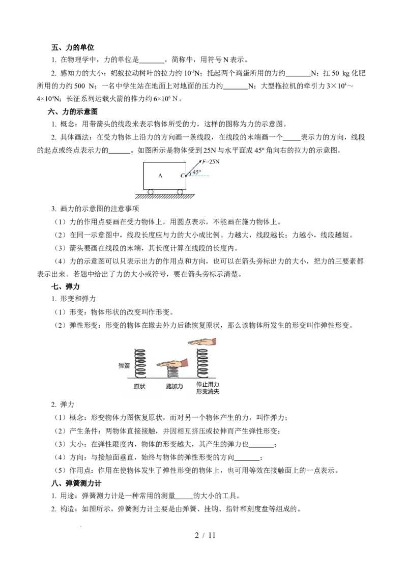 第七章力（知识清单）学生版(1)_8下-初中物理苏科版(4)_04知识清单_第2套_第七章力（单元知识清单）-上好课八年级物理下册同步高效课堂（苏科版2024）